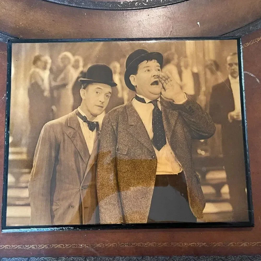 VINTAGE LAUREL & Hardy Framed Laquered Photo